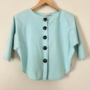 Vintage Secretary Blouse Polka Dot Big Buttons 3/4 Sleeve Mint First Time L 70s